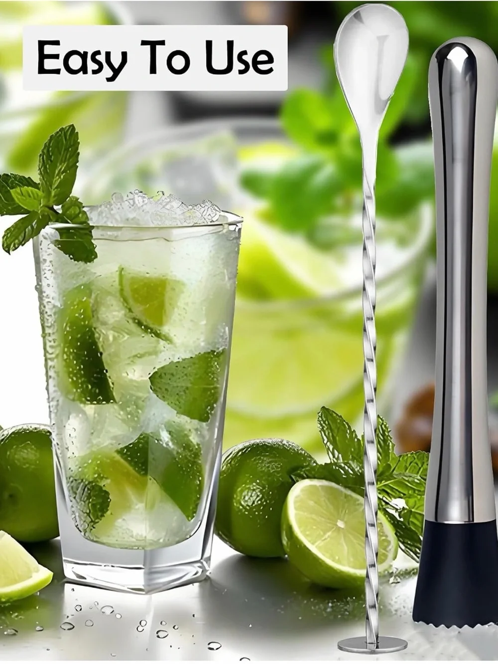 Stainless Steel 8'' Cocktail Muddler & 10'' Mixing Spoon Set